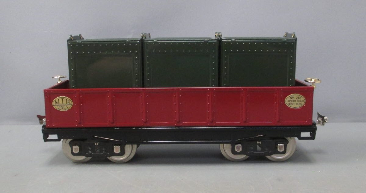 MTH 10-1073 Standard Gauge Tinplate 212 Maroon Gondola with Containers LN/Box