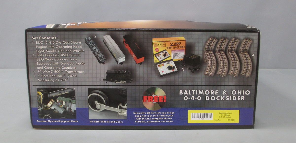 MTH 30-4026-0 O Gauge B&O 0-4-0 Dockside Steam Freight Train Set w/Whistle LN/Box