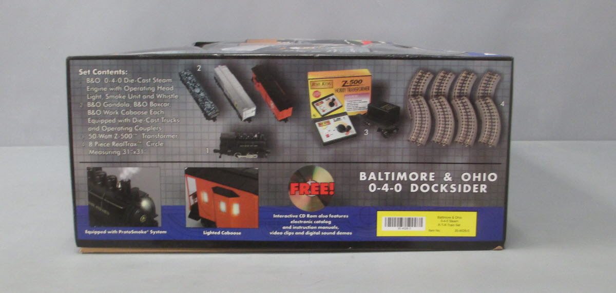 MTH 30-4026-0 O Gauge B&O 0-4-0 Dockside Steam Freight Train Set w/Whistle LN/Box