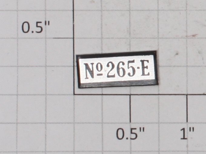 Lionel 265E-21 Number Plate with Black on Edges and Self Adhesive