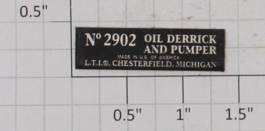Lionel 2902 Oil Derrick and Pumper Nameplate with Adhesive