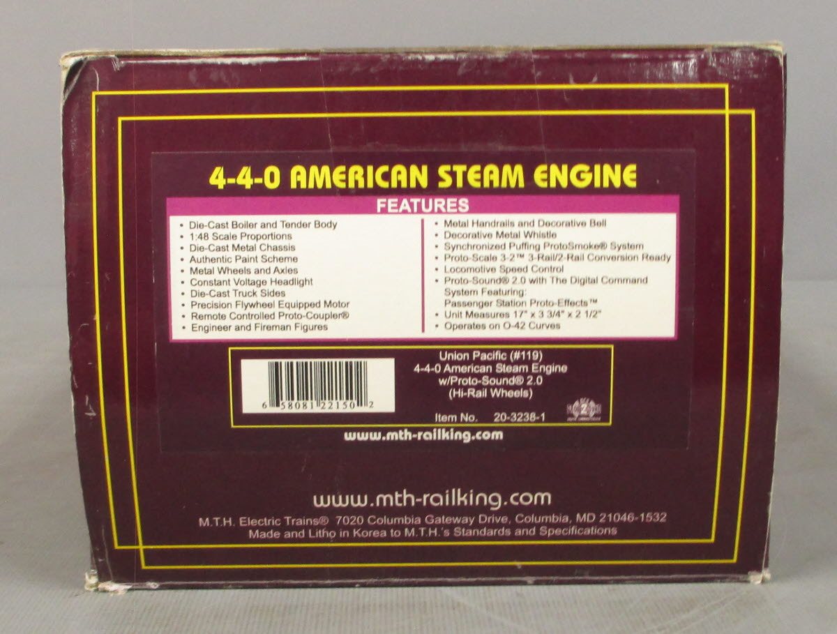 MTH 20-3238-1 UP 4-4-0 American Steam Locomotive & Tender #119 w PS2