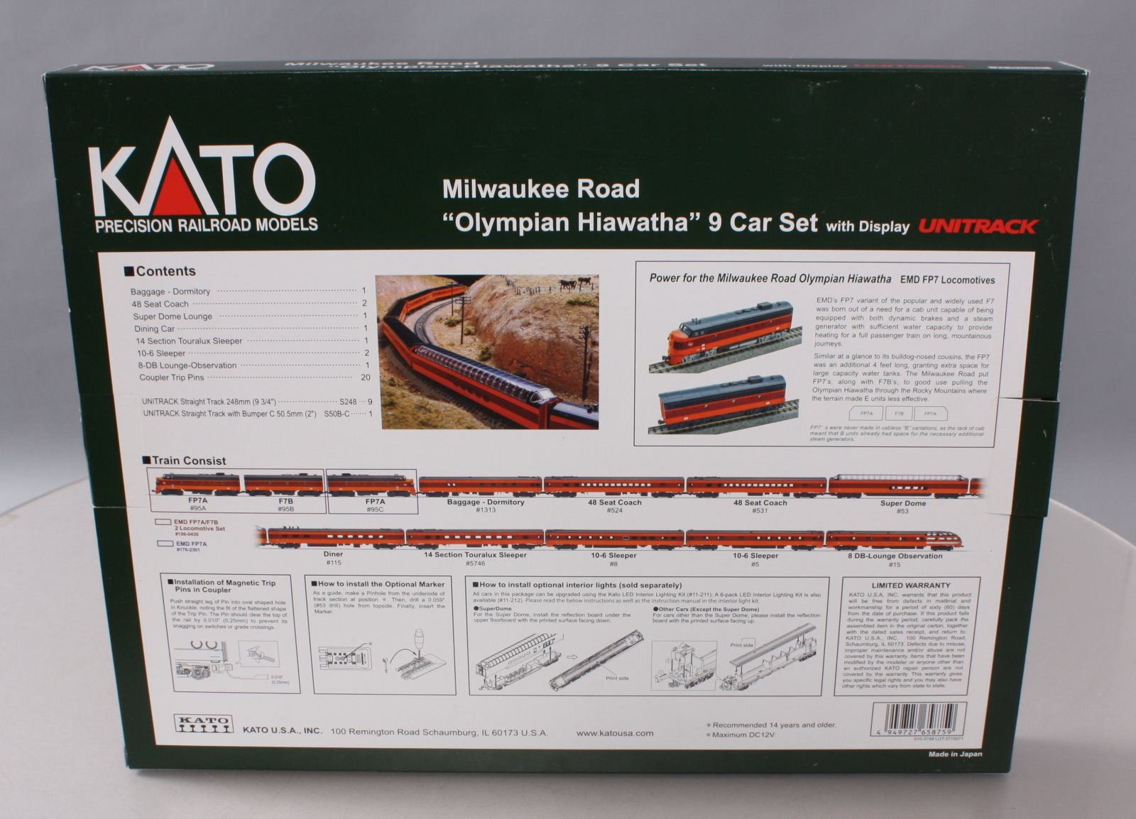Kato 106-082 N Milwaukee Road Olympian Hiawatha Passenger Car Set (Set of 9) EX/Box