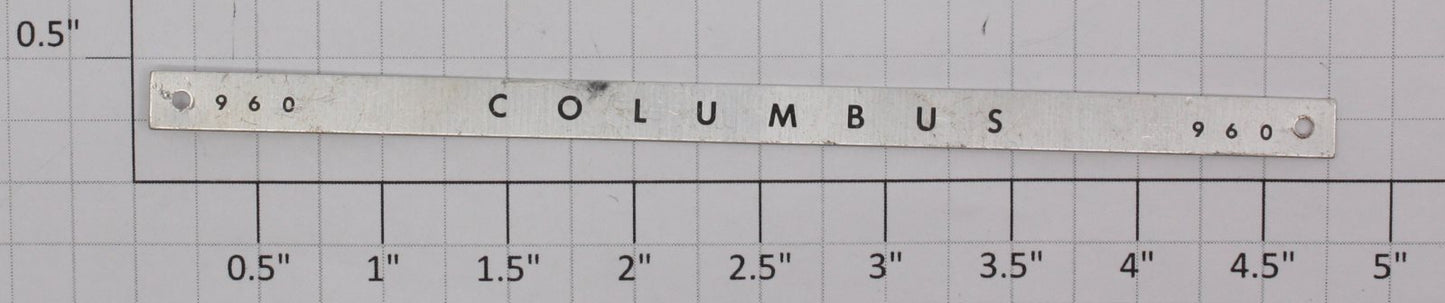 American Flyer 960 S Scale Nameplate for Columbus Passenger Car