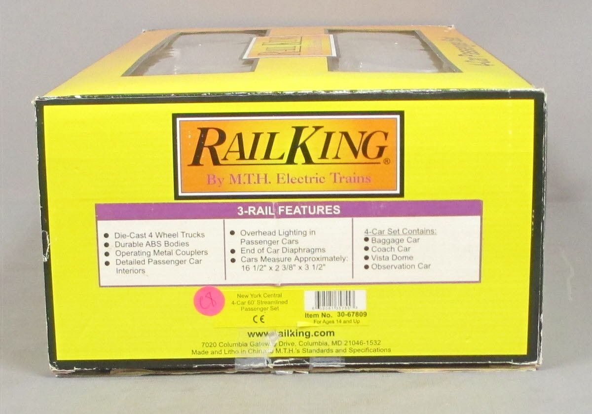 MTH 30-67809 O New York Central 60' Streamlined Passenger Car Set (Set of 4) LN/Box