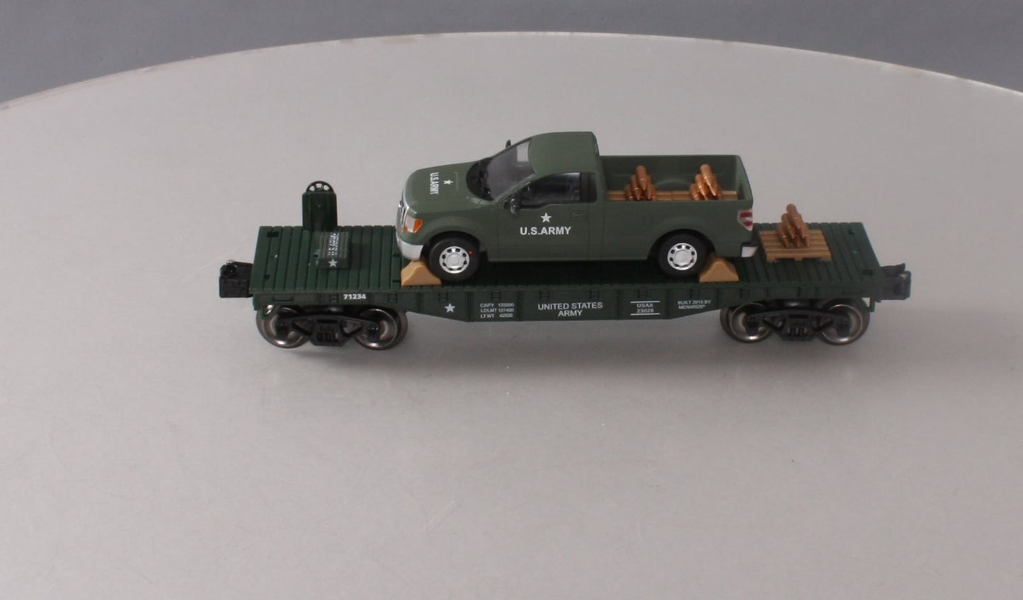 Menards 279-2655 O United States Army Flat Car w/ F-150 Pick-up NIB