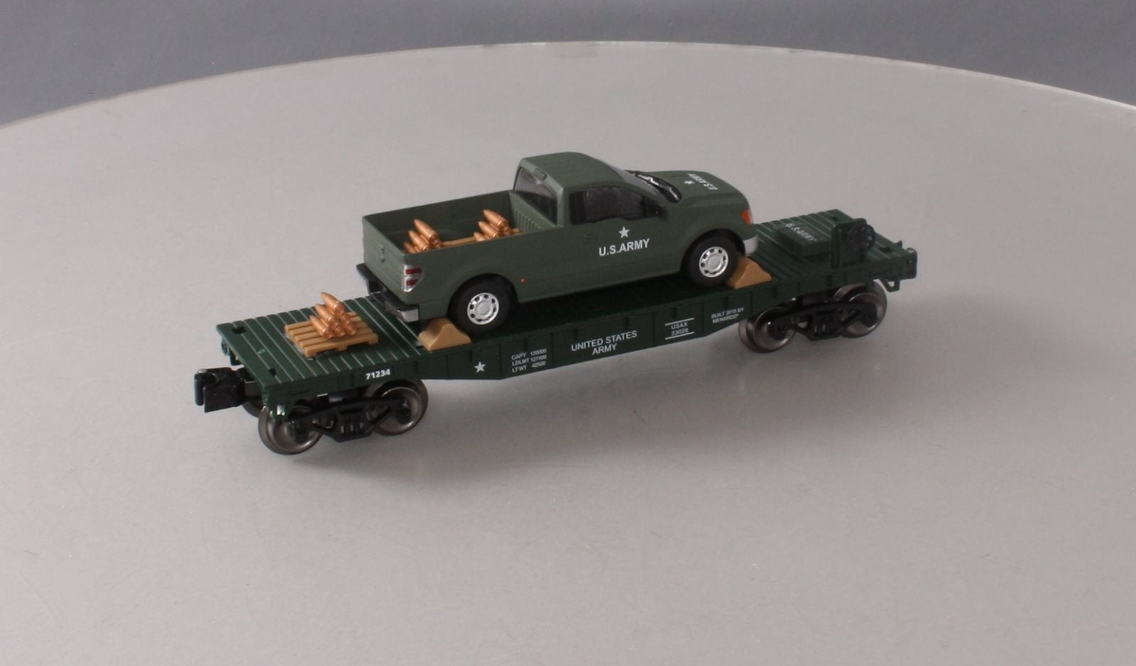 Menards 279-2655 O United States Army Flat Car w/ F-150 Pick-up NIB