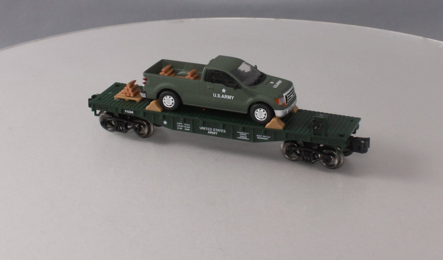 Menards 279-2655 O United States Army Flat Car w/ F-150 Pick-up NIB