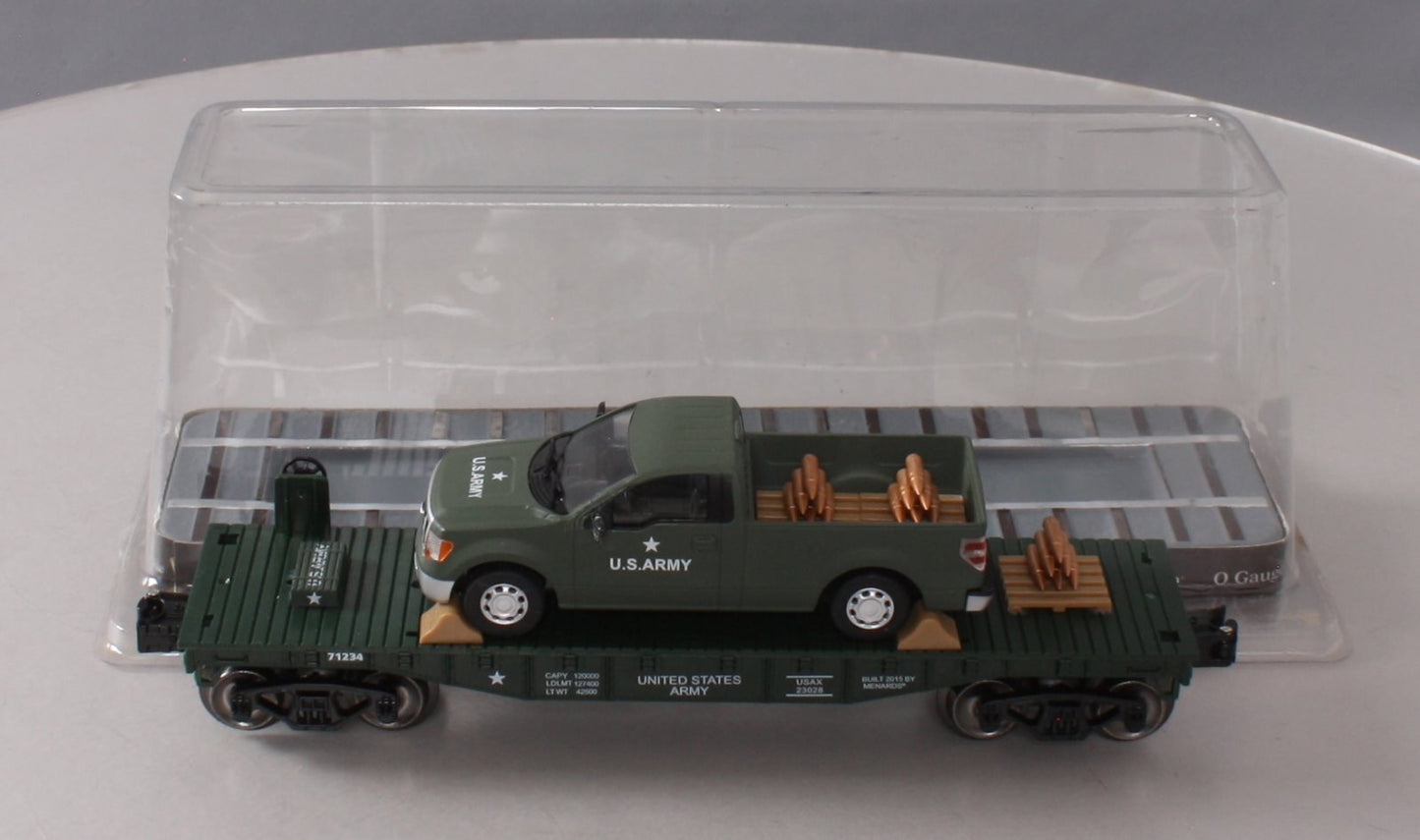Menards 279-2655 O United States Army Flat Car w/ F-150 Pick-up NIB