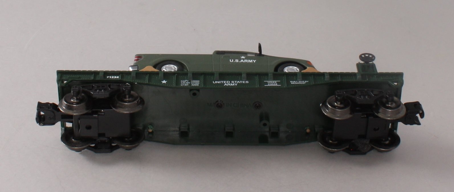 Menards 279-2655 O United States Army Flat Car w/ F-150 Pick-up NIB