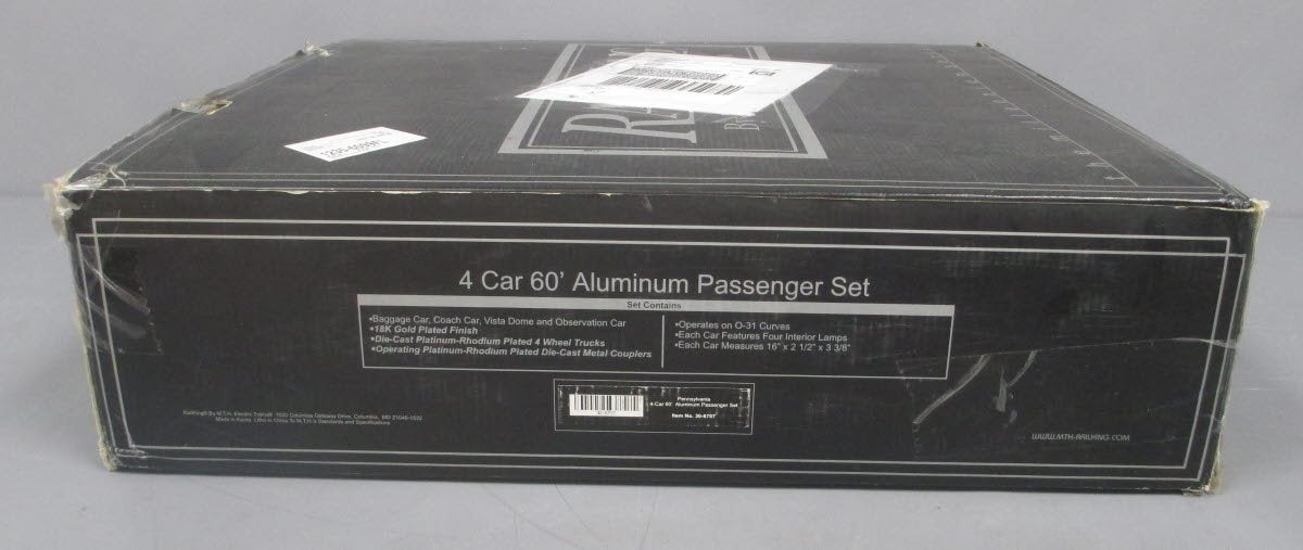 MTH 30-6707 O PRR 60' 18K Gold Plated Aluminum Passenger Car Set (Set of 4) EX/Box