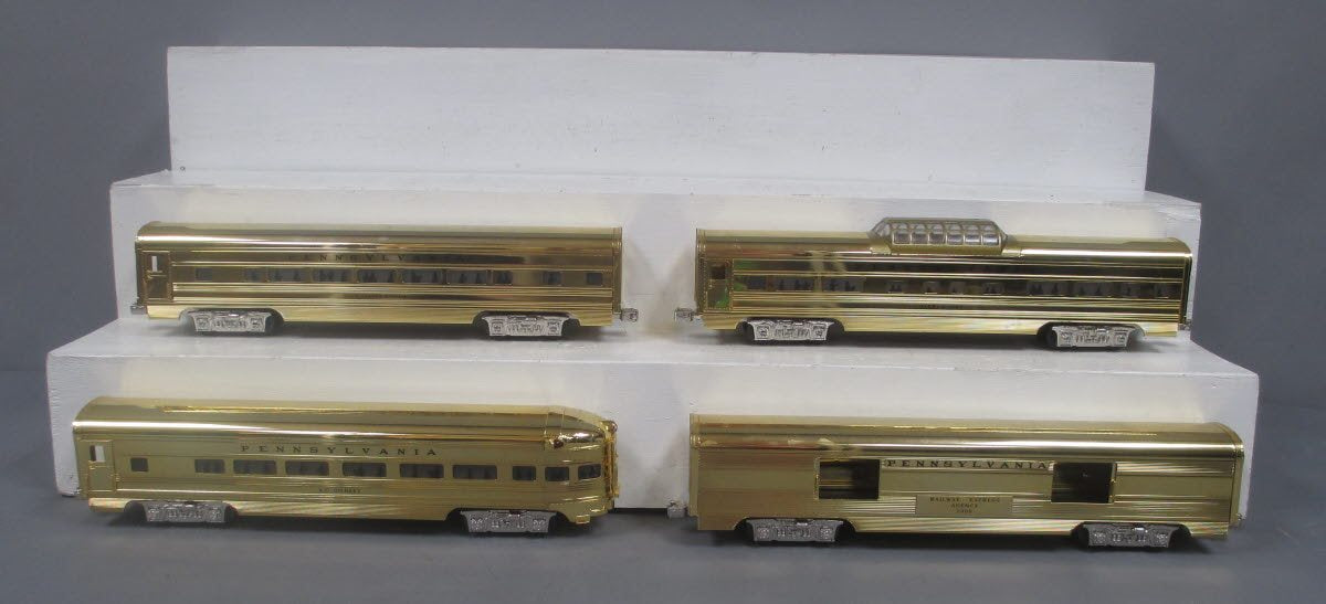 MTH 30-6707 O PRR 60' 18K Gold Plated Aluminum Passenger Car Set (Set of 4) EX/Box