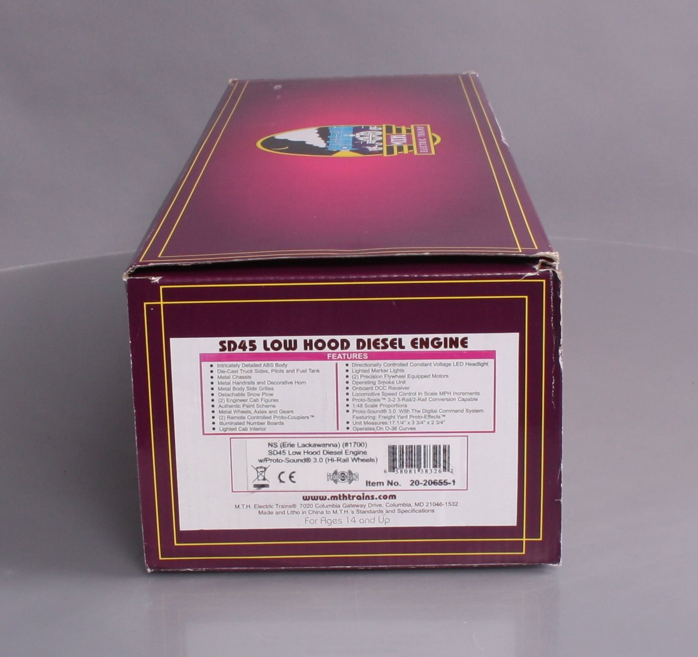 MTH 20-20655-1 NS Erie Lackawanna SD45 Low Hood Diesel Engine #1700 w/PS3