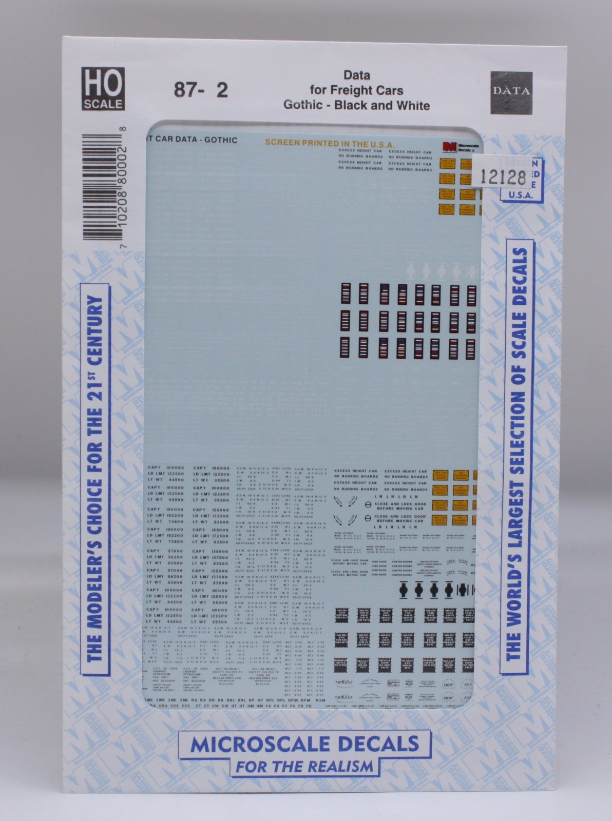 Microscale 87-2 HO 1940-1970 Black & White Gothic Freight Car Data Decal Sheet