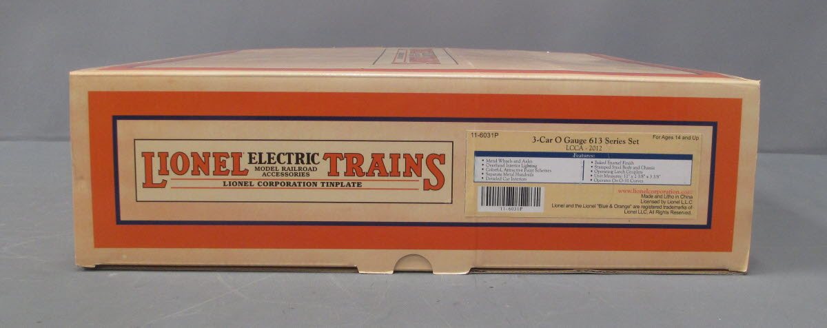 Lionel 11-6031P O Gauge 2012 LCCA 613 Series 3-Car Passenger Set LN/Box
