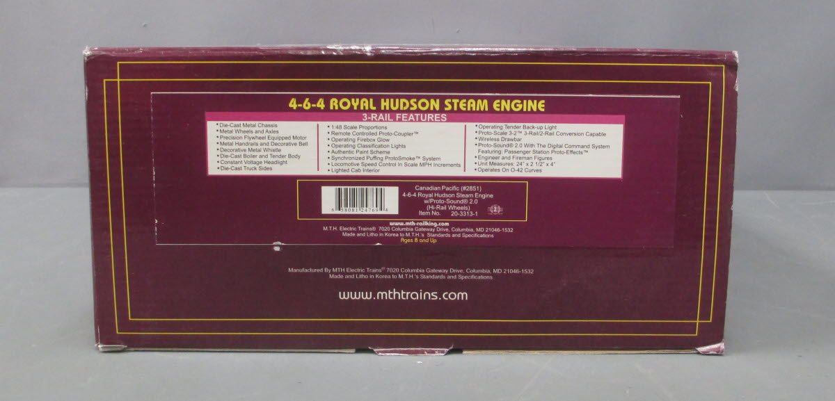 MTH 20-3313-1 Canadian Pacific 4-6-4 Royal Hudson Steam Engine w/PS2 #2851