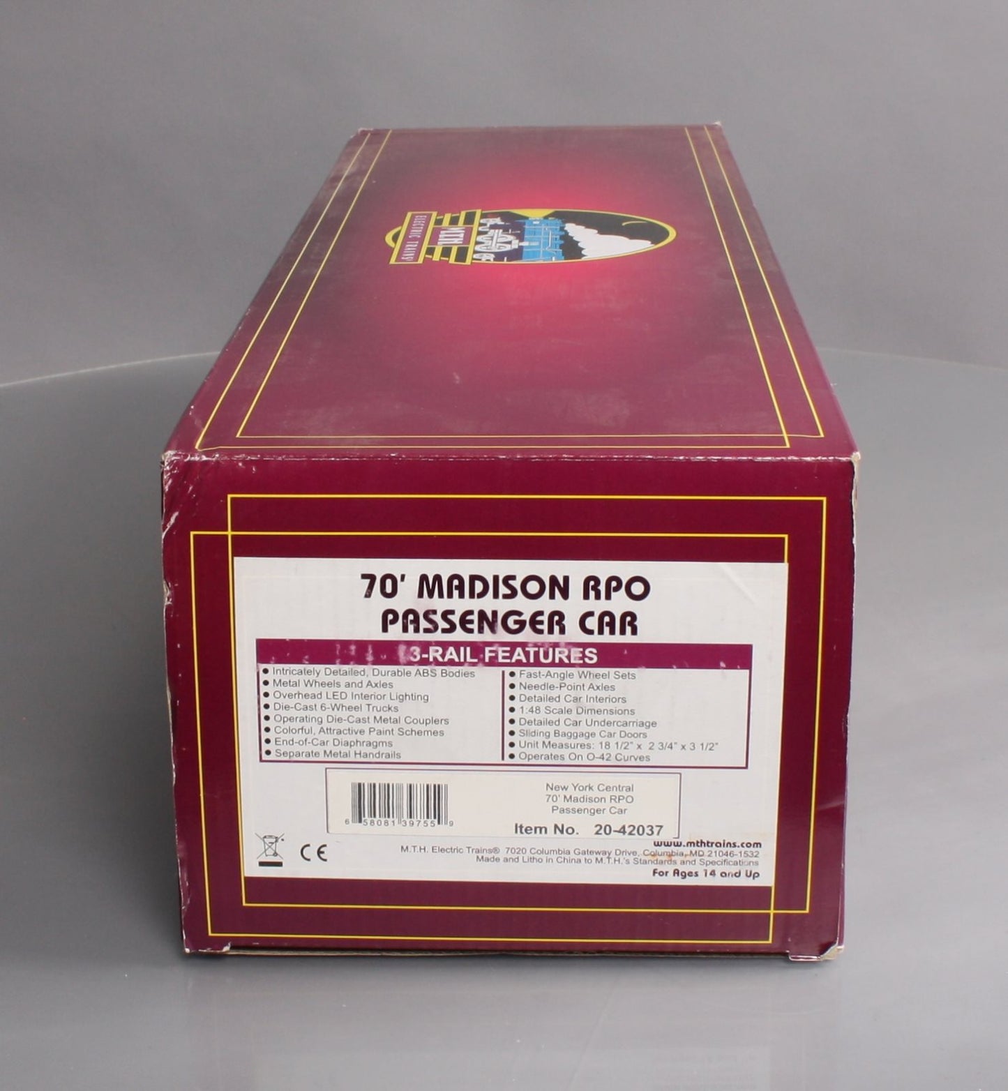 MTH 20-42037 O Scale NYC 70' Madison RPO Passenger Car LN/Box