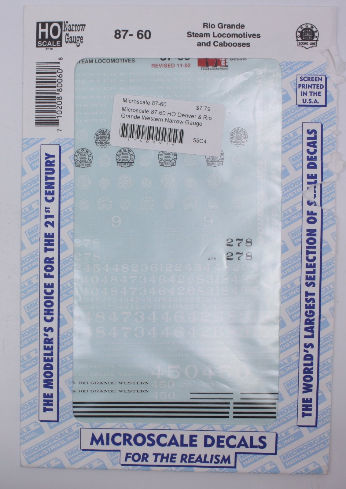 Microscale 87-60 HO Denver & Rio Grande Western Narrow Gauge Steam Decal Sheet