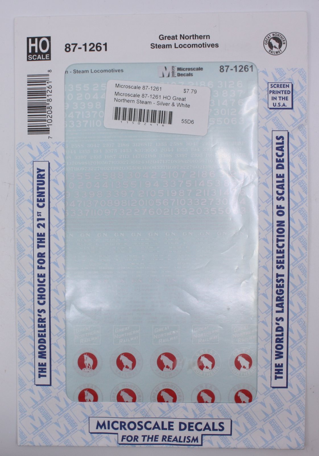 Microscale 87-1261 HO GN Steam Locomotive Silver & White Lettering Decal Sheet