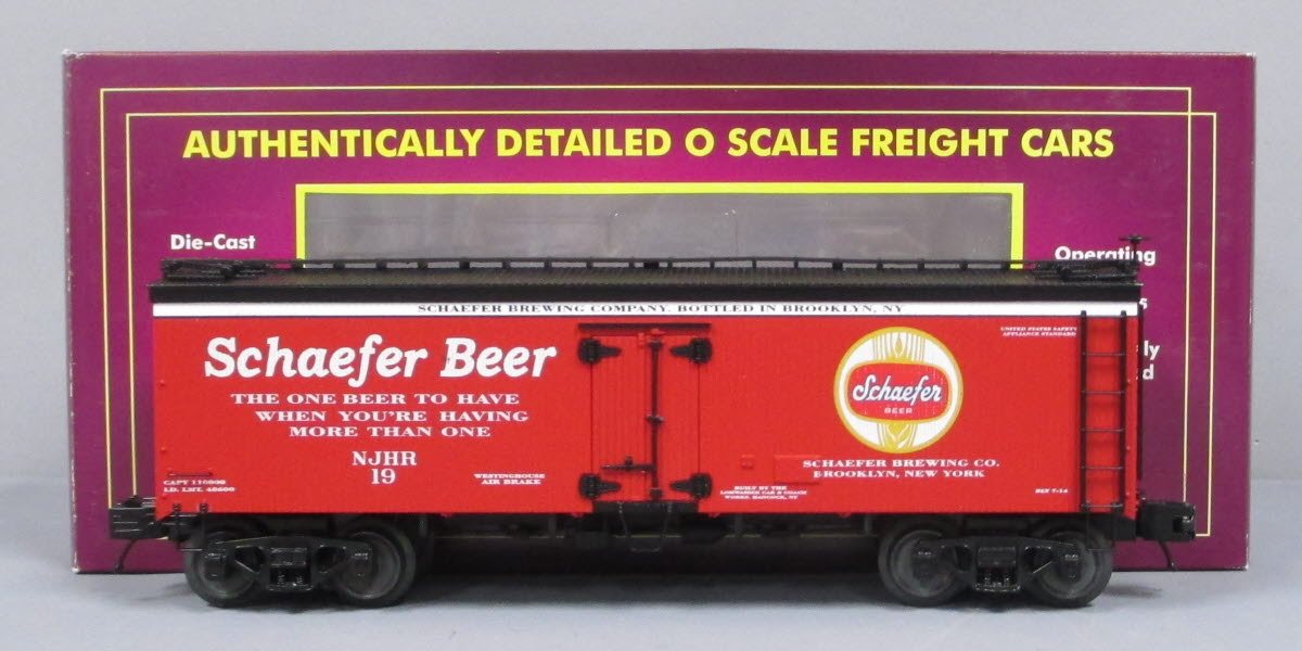 MTH 20-94424 O Gauge Schaefer Beer 36' Woodsided Reefer Car #19 LN/Box