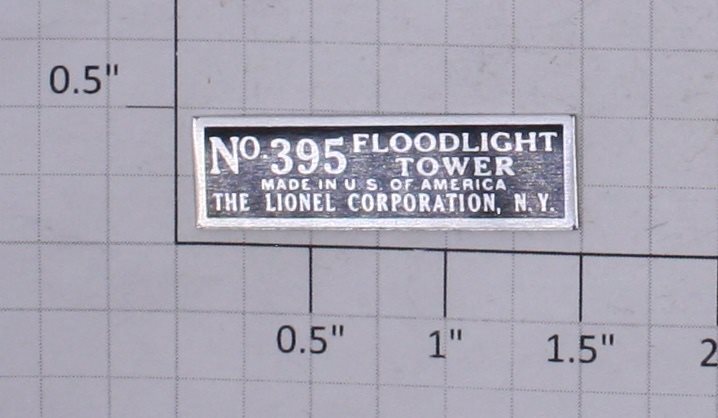Lionel 395-3 Floodlight Tower Nameplate with Adhesive Back
