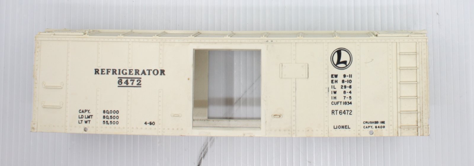 Lionel 6472-1 Refrigerator Car Body Shell without Operating Hatch