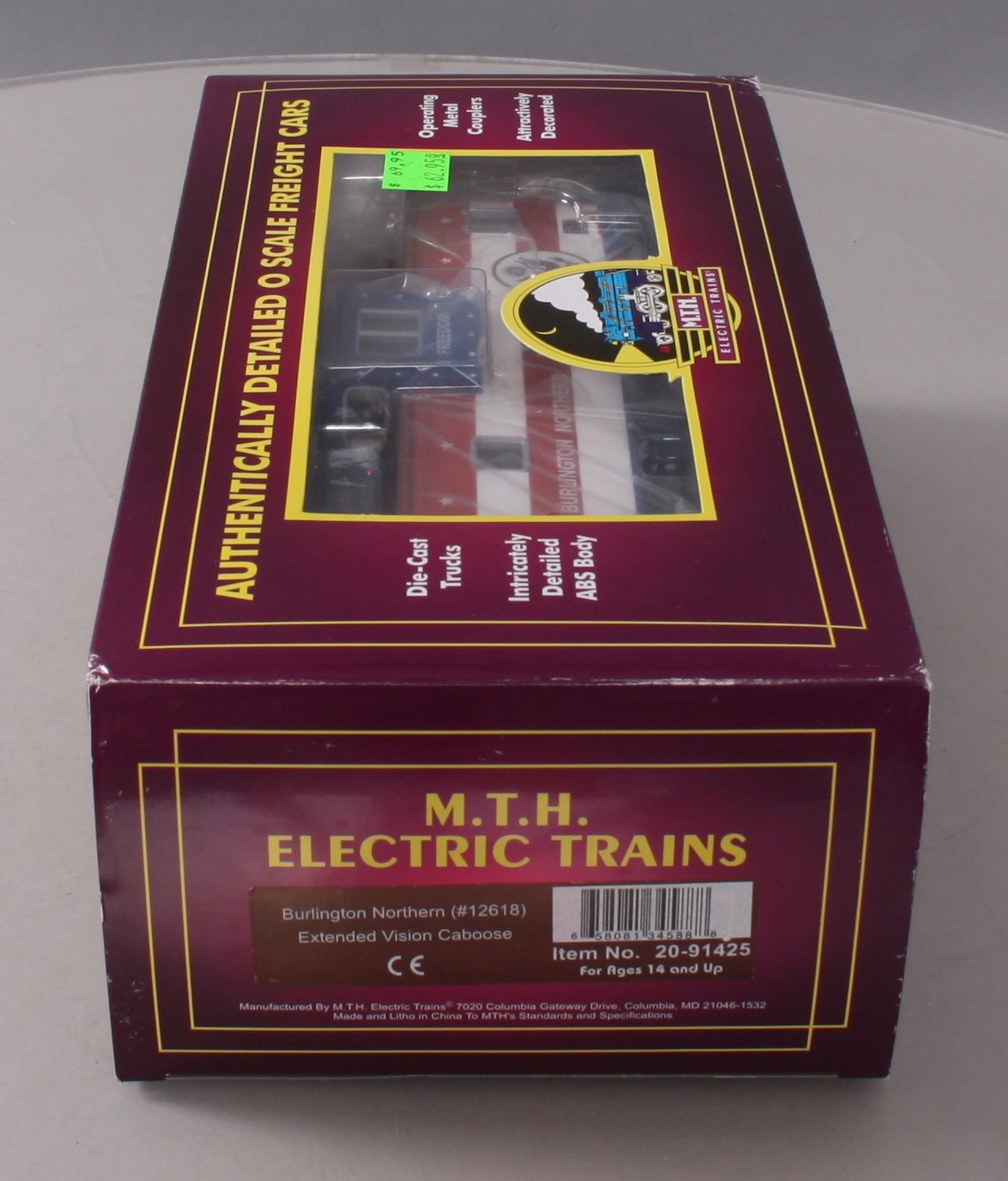 MTH 20-91425 O Gauge Extended Vision Caboose Burlington Northern #12618 LN/Box