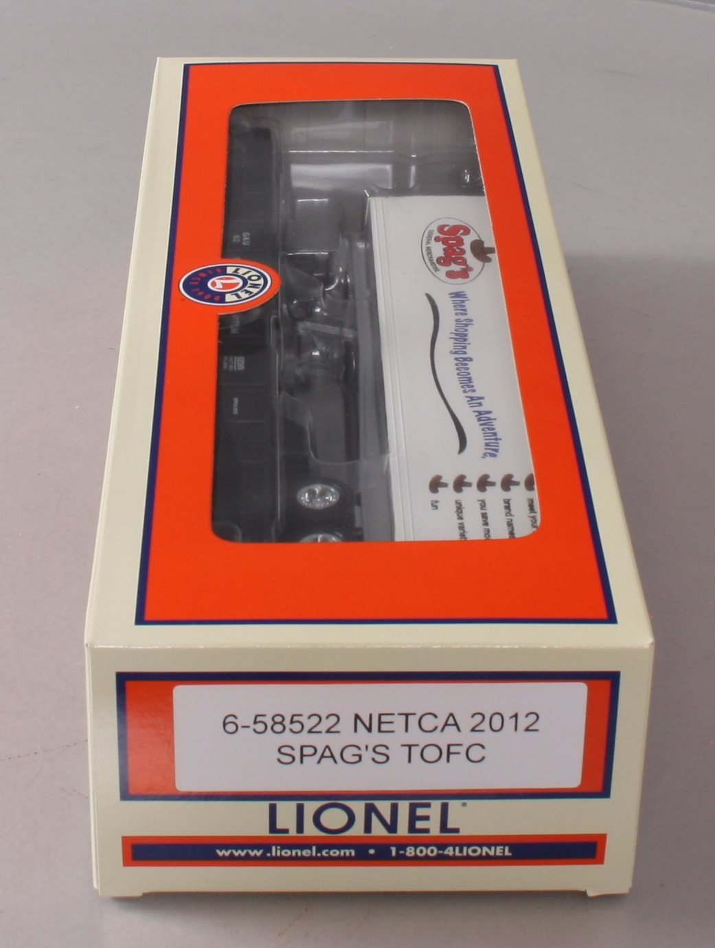 Lionel 6-58522 O Gauge NETCA 2012 Grafton & Upton Flatcar with Spag's Trailer LN/Box