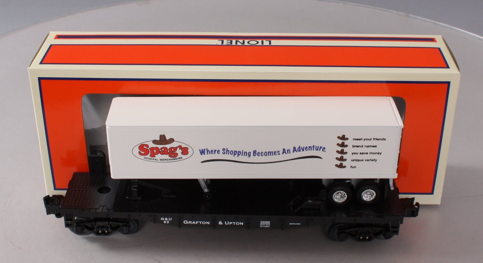 Lionel 6-58522 O Gauge NETCA 2012 Grafton & Upton Flatcar with Spag's Trailer LN/Box