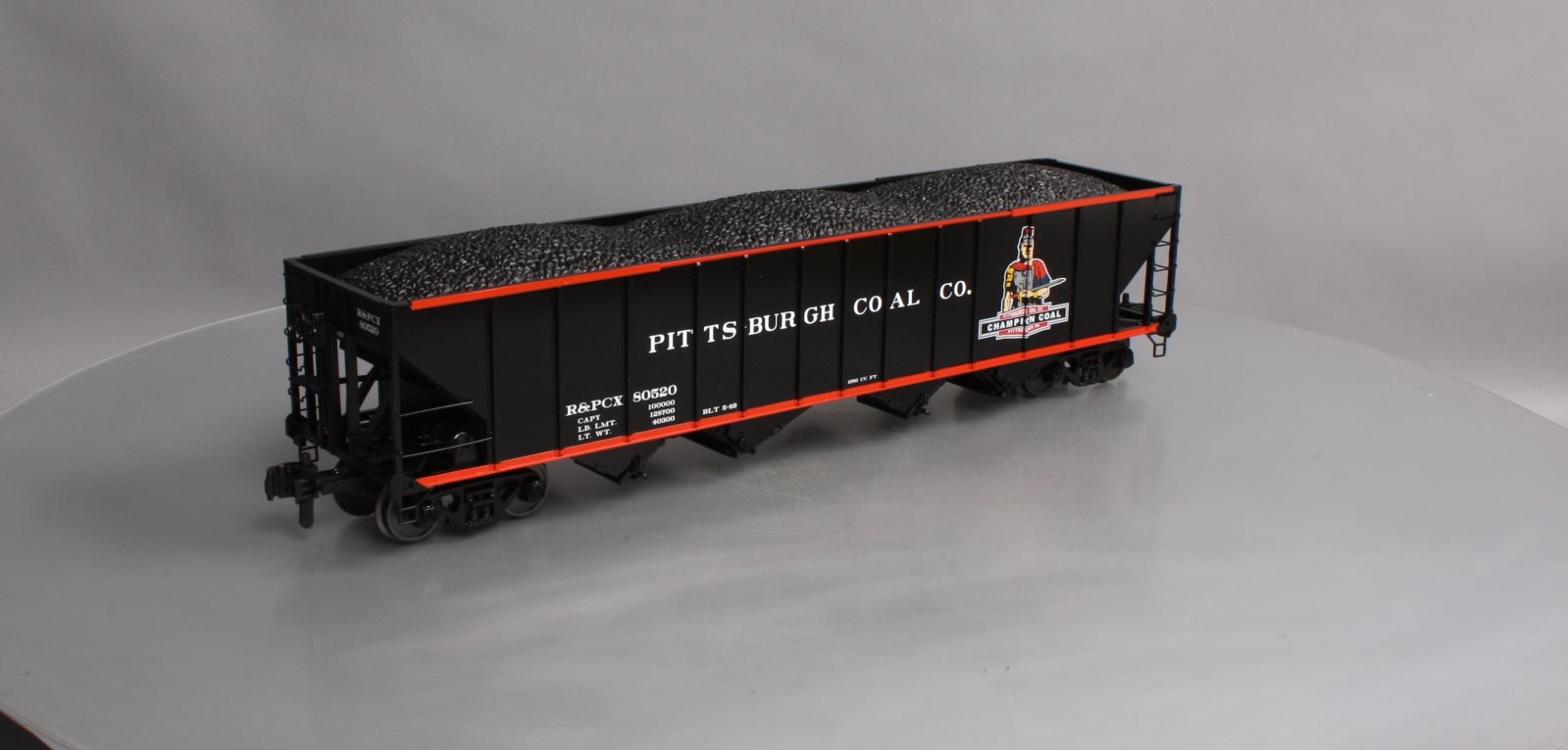 MTH 70-75062 G Scale Pitts Coal Co. Railking 4 Bay Metal Wheels Hopper #80520