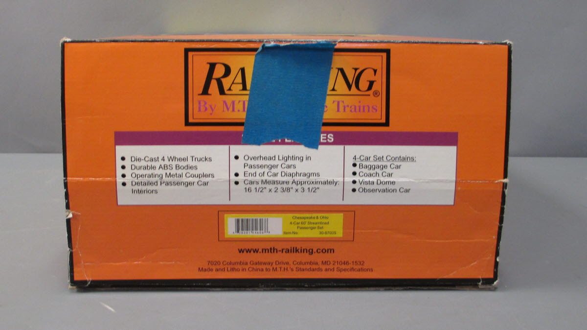 MTH 30-67005 O C&O RailKing 60' Streamlined ABS Passenger Set (Set of 4) EX/Box
