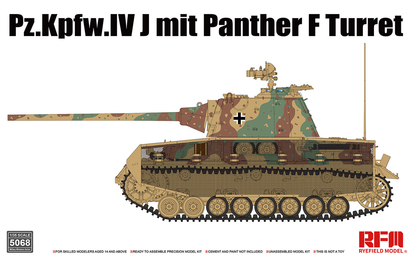 Rye Field Models 5068 1:35 Pz.Kpfw.IV J Panther F Turret Tank Plastic Model Kit