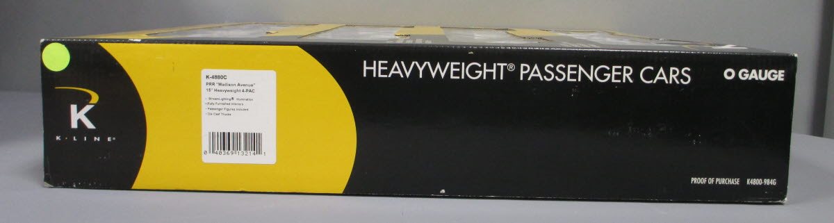 K-Line K-4880C O PRR "Madison Avenue" 15" Heavyweight Passenger Cars (Set of 4) LN/Box