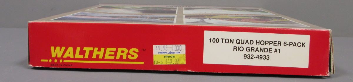 Walthers 932-4933 HO Scale Rio Grande 100 Ton 4-Bay Hopper Kit (Pack of 6)