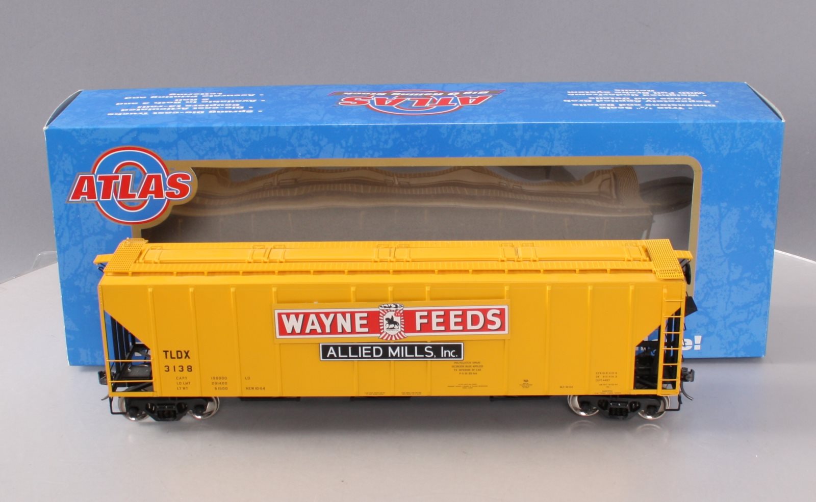 Atlas 7381-3 O Scale Wayne Feeds Low Side Covered Hopper #3138 (2-Rail) LN/Box