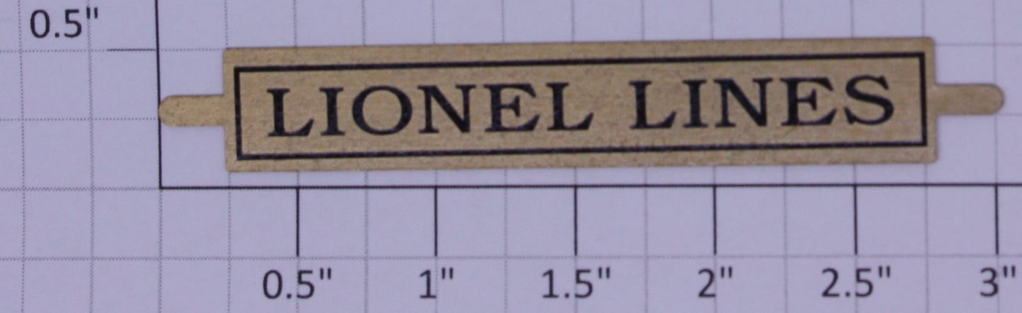 Lionel 400E-10 Brass Lionel Lines Tender Nameplate w/ Tabs