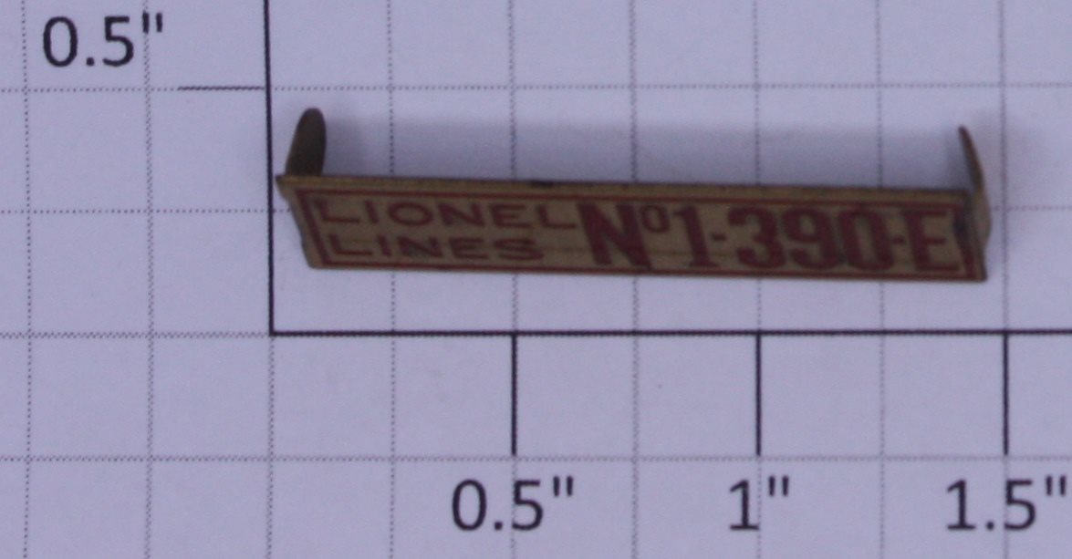 Lionel 390E-NPB1 Number Plate No1-390-E in Red with Lionel Lines Brass