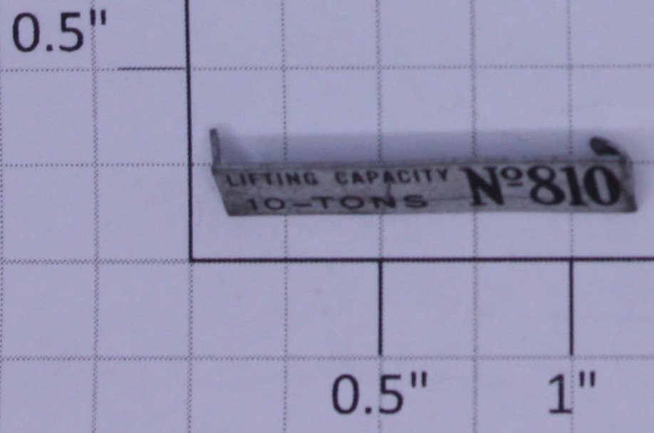 Lionel 810-11 Crane Lifting Capacity Nickel Nameplate.