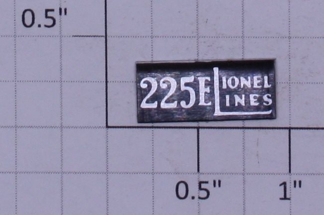 Lionel 225E-1 "225E Lionel Lines" Nameplate with Adhesive