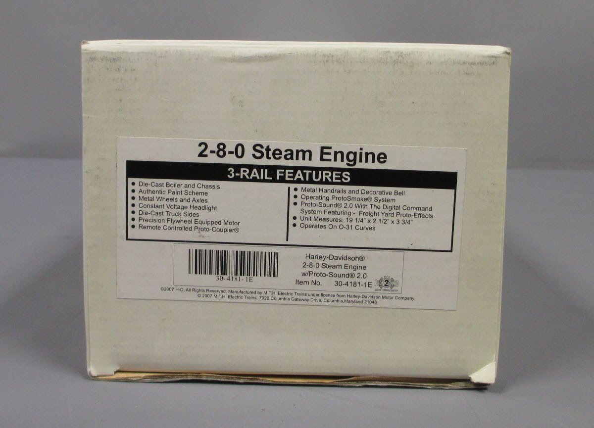 MTH 30-4181-1E O Gauge Harley-Davidson 2-8-0 Steam Engine & Tender with PS2 EX/Box