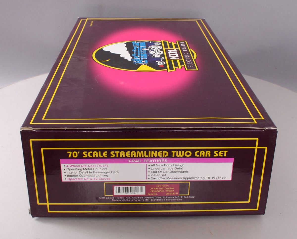 MTH 20-2197B O Gauge New Haven 70' ABS Ribbed Streamlined Coach Set (Set of 2) EX/Box