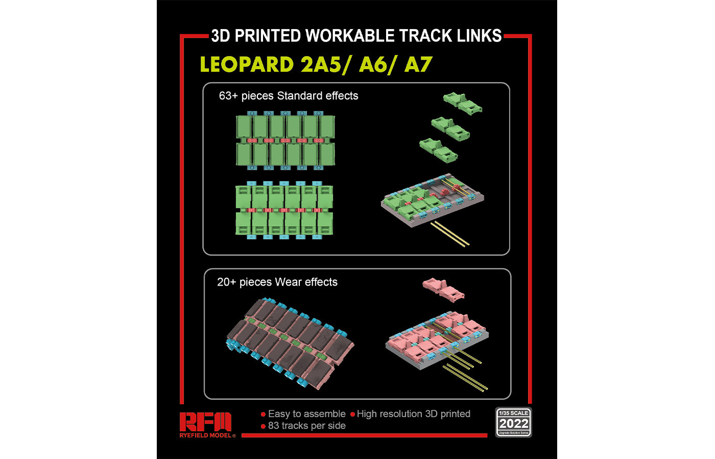 Rye Field Models 2022 1:35 Leopard 2A5/A6/A7 3D Printed Workable Tracks