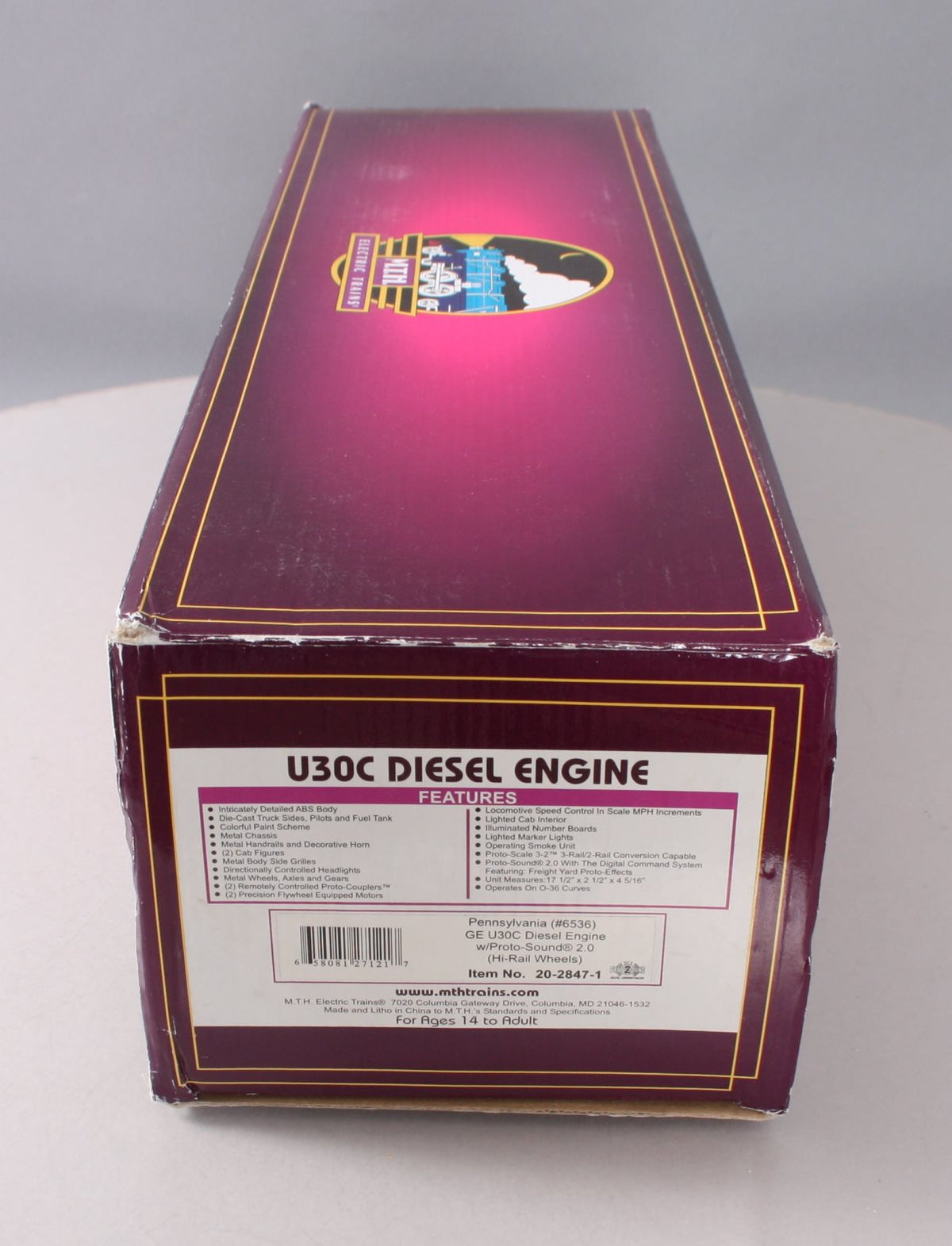MTH 20-2847-1 O Pennsylvania U30C Diesel Engine w/PS2 #6536 (Hi-Rail Wheels) LN/Box