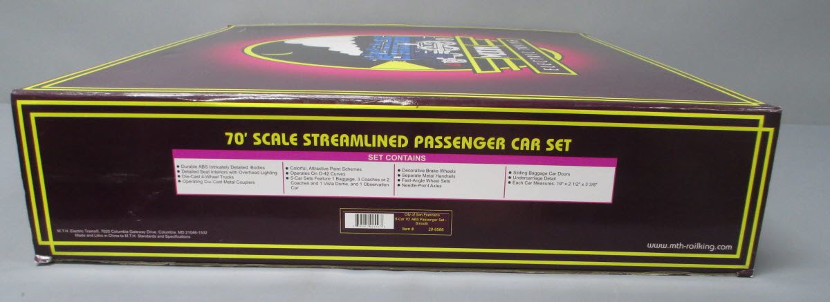 MTH 20-6566 O City of San Francisco 70' Streamlined Passenger Car Set (Set of 5) LN/Box