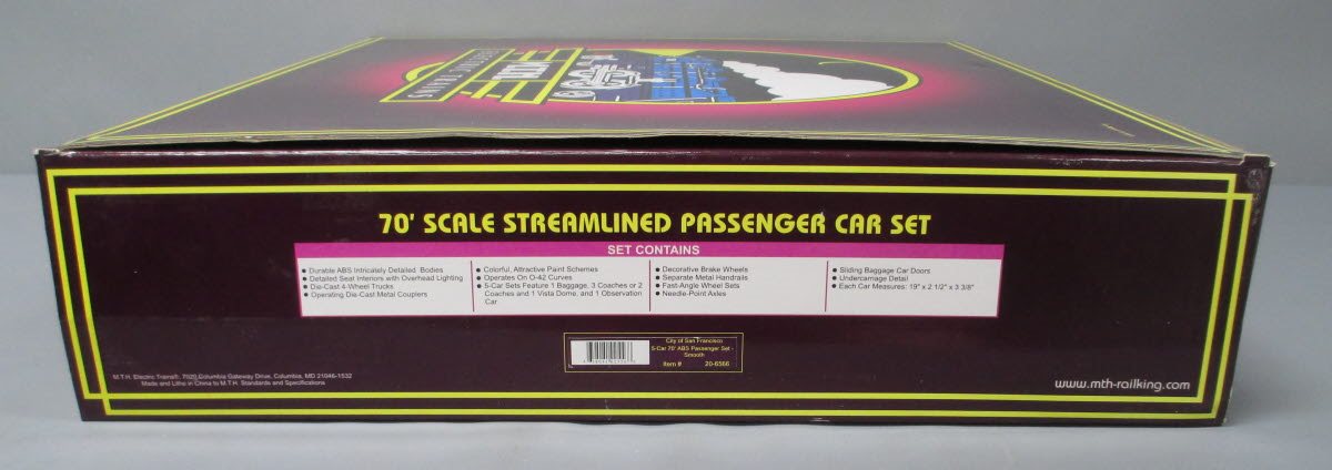 MTH 20-6566 O City of San Francisco 70' Streamlined Passenger Car Set (Set of 5) LN/Box