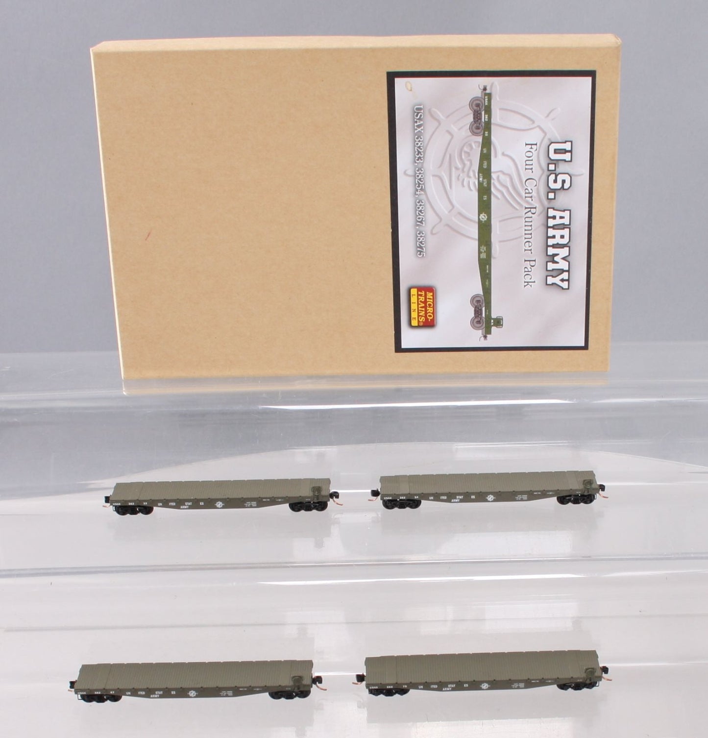 Micro-Trains 99300014 N US Army 50' Fishbelly Flatcar Runner Pack (Set of 4) LN/Box