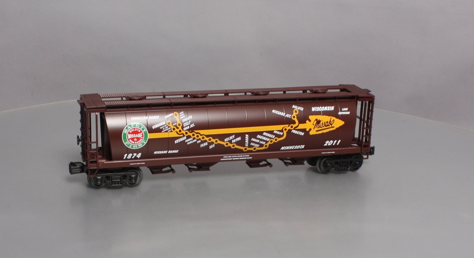 MTH 30-75600 O DM&IR 4-Bay Cylindrical Hopper #1874-2011