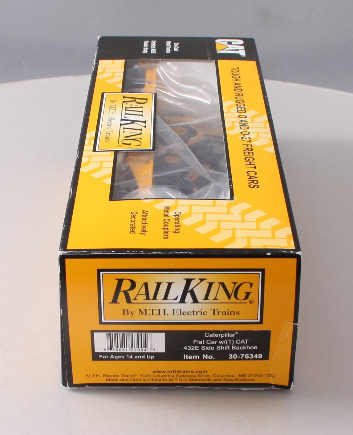 MTH 30-76349 O Gauge Caterpillar Flatcar w/ CAT432E Backhoe #2010