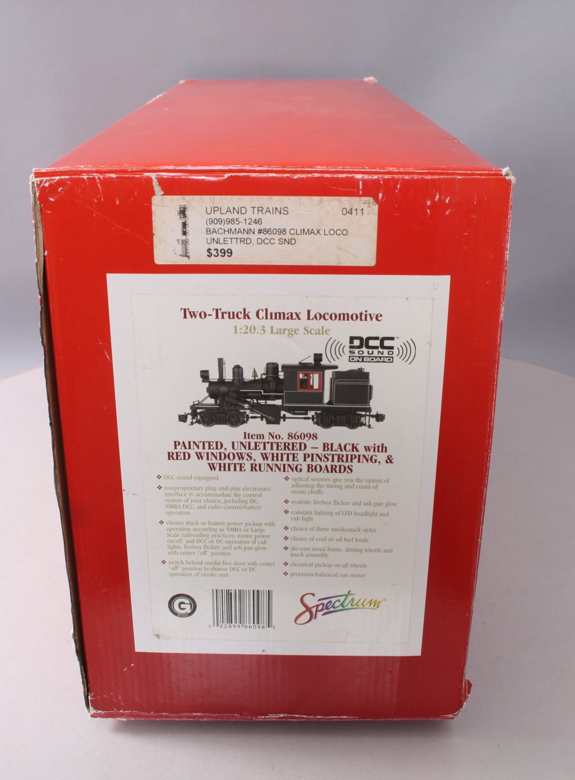 Bachmann 86098 G Spectrum Unlettered Two-Truck Climax Steam Locomotive LN/Box