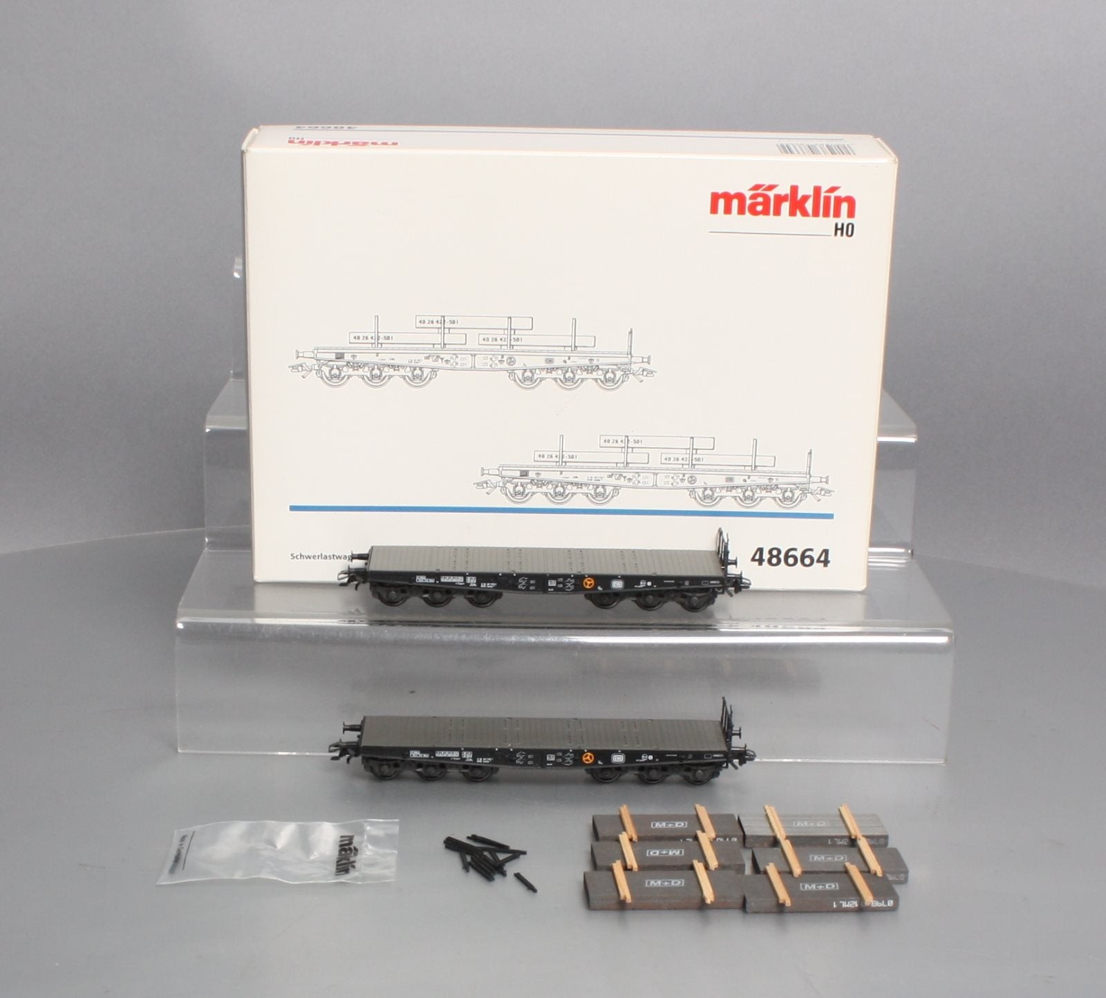 Marklin 48664 HO DB Flat Cars w/Steel Slab Loads Set LN/Box